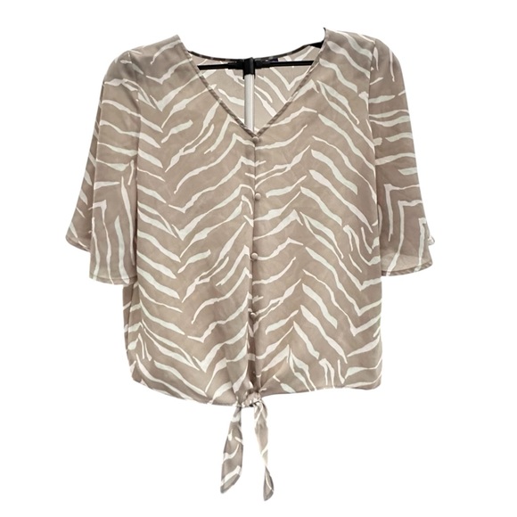 APT. 9 Zebra Print Tie-Front Flutter Sleeve Blouse - Picture 3 of 15